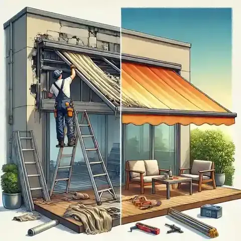 Reforma de toldo em Brotas — material e acabamento